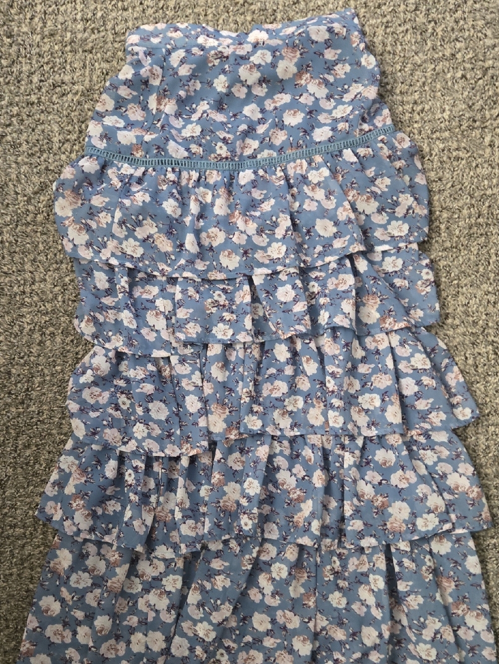 Blue Floral Tiered Maxi Skirt